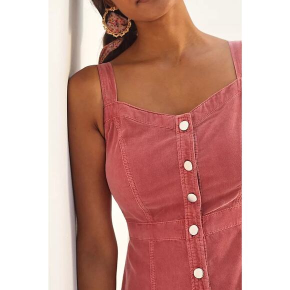 New Anthropologie Pilcro Tiered Corduroy Button Midi Dress Sz 2 $180 Pink Retro - Picture 3 of 4